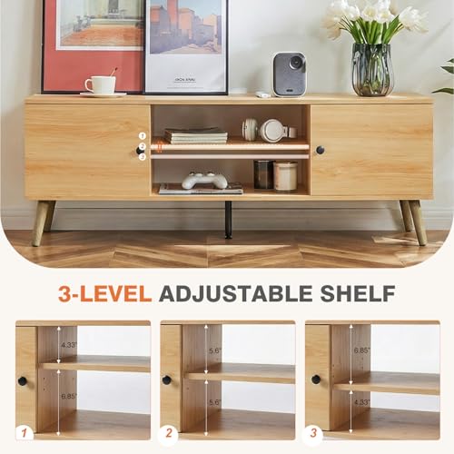 Wood TV Stand for 55 60 Inch Flat Screen with Storage - DUMOS Entertainment Center
