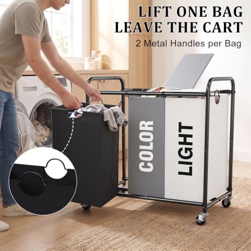 YKDIRECT 180L Multicolor 3-Section Laundry Hamper with Wheels & Lid - 47.55Gal Capacity