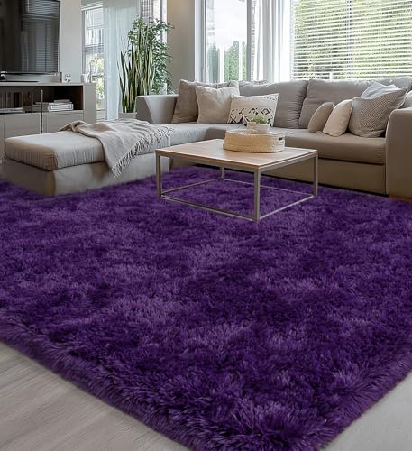 8' x 10' Large Purple Fluffy Washable Area Rug - Living Room Carpet