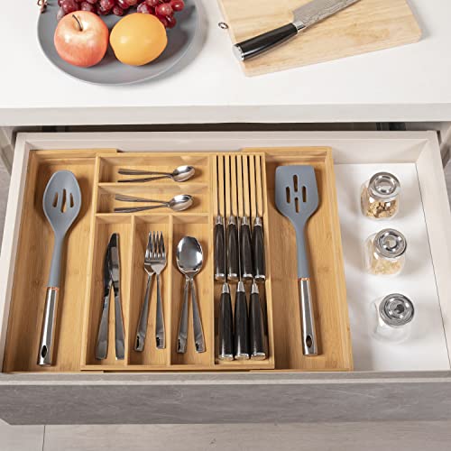 Expandable Bamboo Silverware Drawer Organizer Tray - Natural, Large