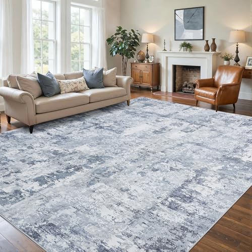 GarveeHome Washable 9x12 Abstract Area Rug for Living Room & Bedroom - Blue, Non-Slip, Kid & Pet Friendly