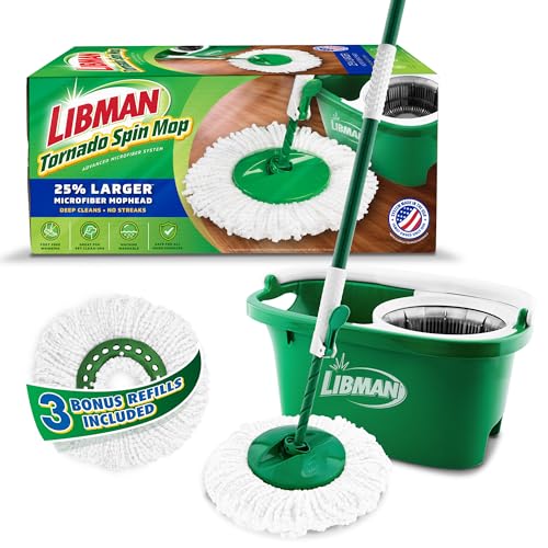 Spin Mop System with Bucket & 3 Refill Heads - All-in-One Microfiber Mop Set - Spin Mop Plus