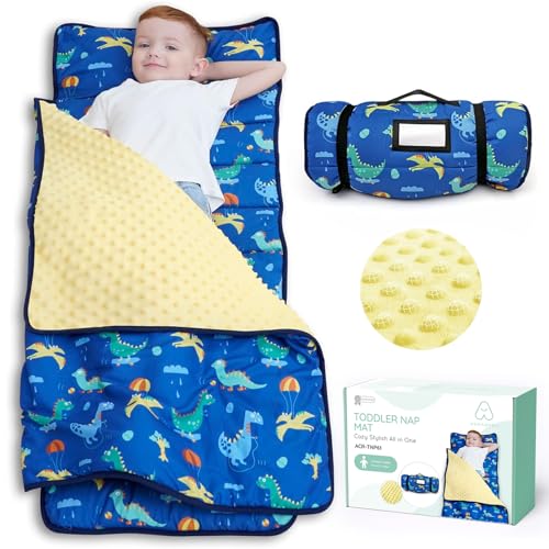 ACRABROS Dinosaur Toddler Nap Mat with Pillow & Blanket - Large Kids Sleep & Travel Mat