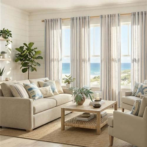 Blue Linen Filtered Light Curtains - 84 Inches Long, 2 Panels - Variation of THIS listing