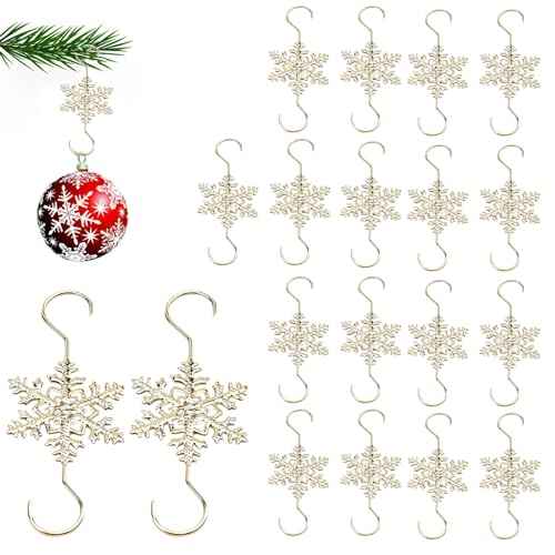 Furimuk Christmas Snowflake Ornament Hook Hangers Gold Sliver Snowflake Decorative Christmas Tree Hanging Metal Wire for Xmas Christmas Tree Decoration Hangers(20PCS) (Gold)