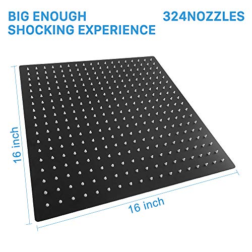 NearMoon 16 Inch Matte Black Square Rain Shower Head High Flow Stainless Steel Ceiling or Wall Mount