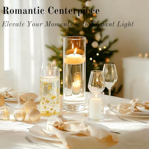 PNJHDZ 16-Piece Glass Cylinder Vase Set for Centerpieces with 24 Floating Candles - 4 Sizes