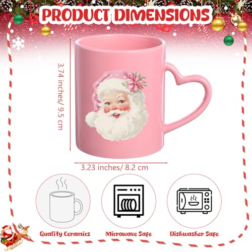 Pink Christmas Mug Set of 6, 10 oz Ceramic Holiday Coffee Cups - Festive Decor
