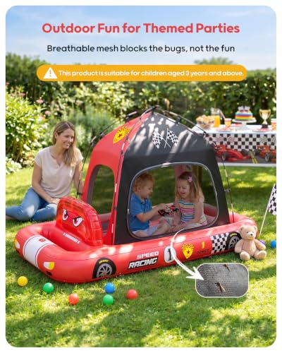 Red Race Car Inflatable Toddler Travel Bed with Tent & Fast Pump
