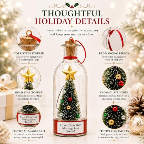 CRILEAL Green Recordable Christmas Tree Bottle Ornament - 25-Second Voice Message Keepsake