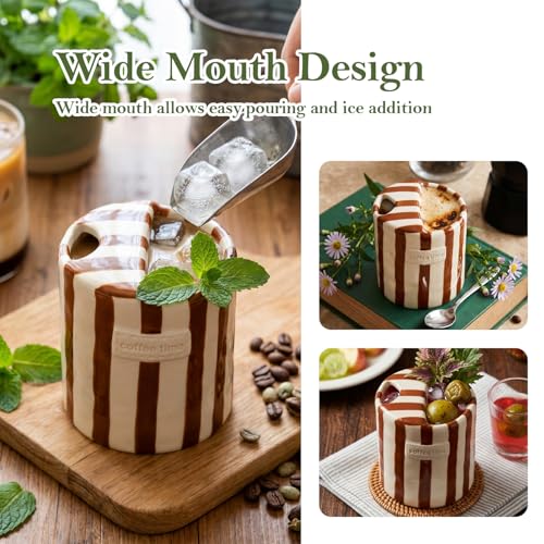 AGH Orange Stripe 10oz Ceramic Travel Mug with Sip Hole – Hand Painted, Dishwasher Safe