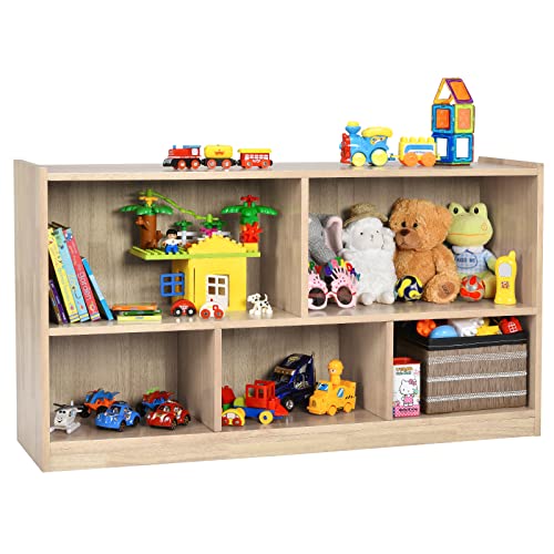 Costzon Natural Wooden 2-Tier 5-Cube Kids Bookcase & Toy Storage Organizer