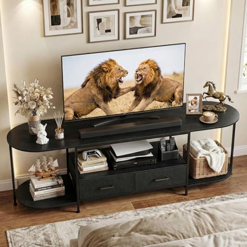 63-Inch Modern TV Stand for 65-70 Inch TVs with Fabric Drawers - Black