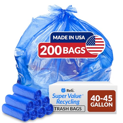 40-45 Gallon Recycling Trash Bags - Blue 200 Count Bulk Recyclable Garbage Liners