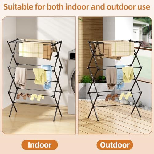 Foldable 3-Tier Clothes Drying Rack Black - Rust-Resistant Indoor & Outdoor Laundry Organizer
