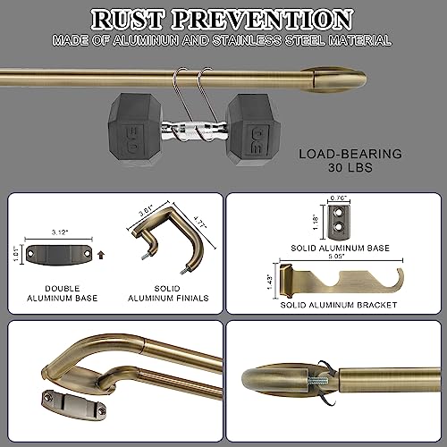 Mayrhyme Antique Bronze Double Curtain Rod 72-144 Inch Adjustable Room Darkening Drapery Rod with Wrap Around Design