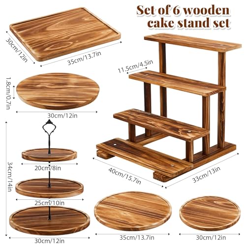 Wood Dessert Table Stand Set - 3 Tier, 4 Tier, Cupcake & Square Trays - Brown - Roowest