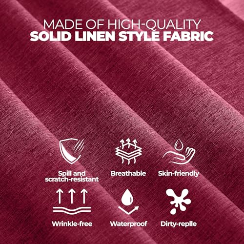 Decorelia Burgundy Waterproof Round Tablecloth for 2-4 Seats, 60 Inch Dining & Holiday Use