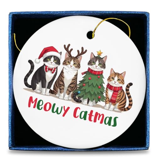Nurawo Cat Christmas Ornament – Meowy Catmas Ceramic Xmas Ornament Gift