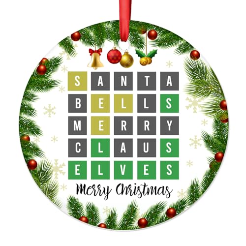 Wordle Ornament, Christmas Movie Ornament for Christmas Tree, Office, Car, Home Decorations, 2-Side Printed Ceramic 2025, Merry Words Gifts for Christmas