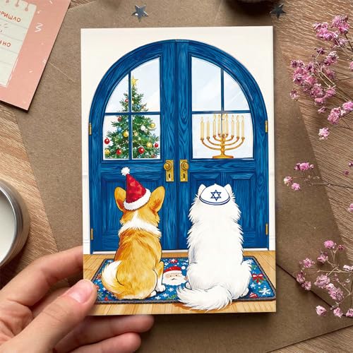Qiavor Happy Hanukkah Card for Dog Owner – Dog Variation, Funny Interfaith Gift