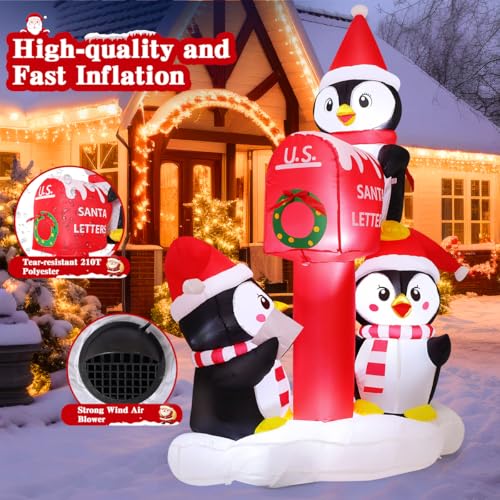 GOOSH 6.5 ft Christmas Inflatable Penguins with Santa Mailbox—LED Lighted Outdoor Yard Decor