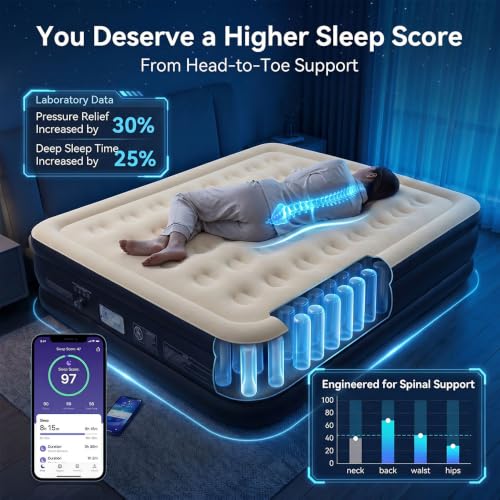 SENNOUL Queen Air Mattress with Built-in Pump 18-Inch Raised Blow Up Bed, 800lb Capacity