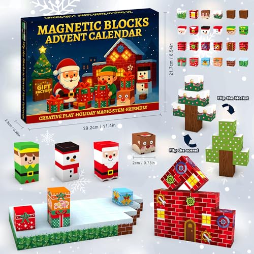 Christmas Farm Magnetic Advent Calendar 2026 with 69 Puzzle Blocks for Kids