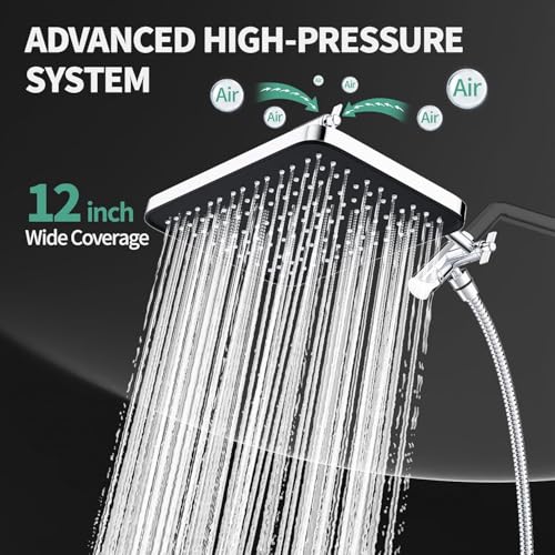 Chrome 12-Inch Rain Shower Head & Handheld Combo with Filter & 9 Modes