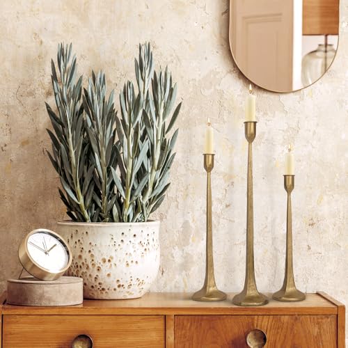 Antique Brass Iron Taper Candle Holder Set of 3 - Decorative Tall Candle Stands