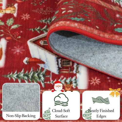 RUGVIGO Christmas Runner Rug 2' x 6' Non-Slip Washable Red
