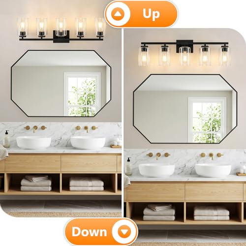 Bathroom Vanity Light Fixture - 5-Light Black Over Mirror, Modern Design - Variation of Black / 5-Light