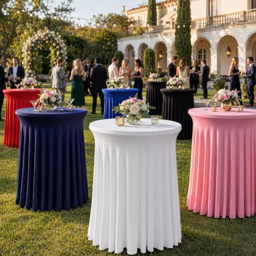 Black 6 Pack Cocktail Table Skirts for High Top Round Tables - Spandex Party Covers