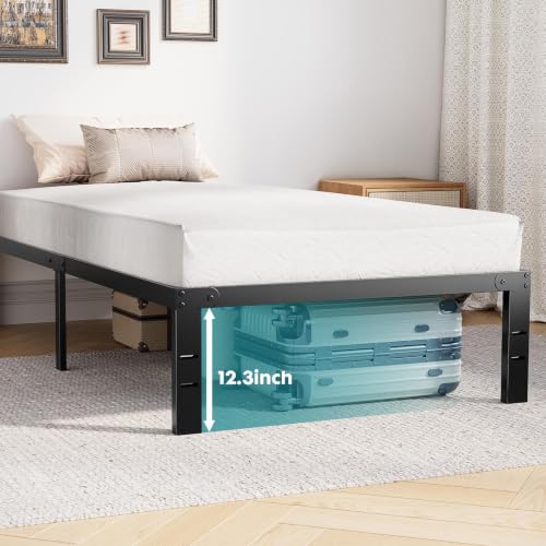 14-Inch Twin Metal Bed Frame with Storage - Heavy Duty Steel Slat Support