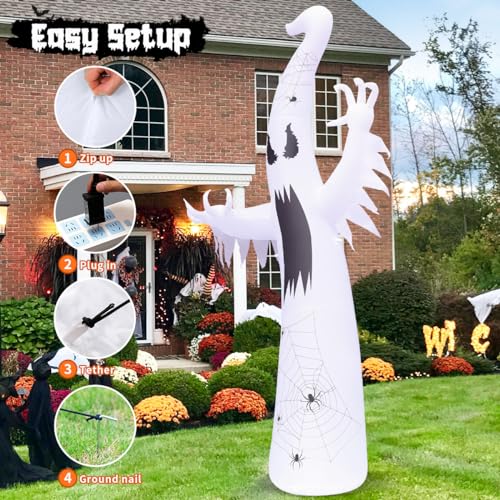 12 ft Inflatable Ghost Halloween Decoration with Built-in LEDs Outdoor Yard Decor