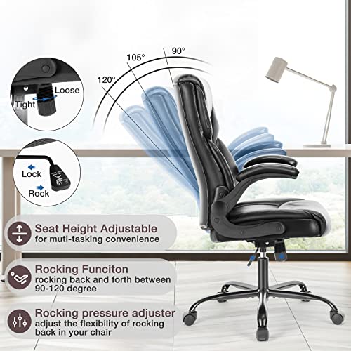 OLIXIS Black PU Leather Ergonomic Office Desk Chair with Flip-up Armrests