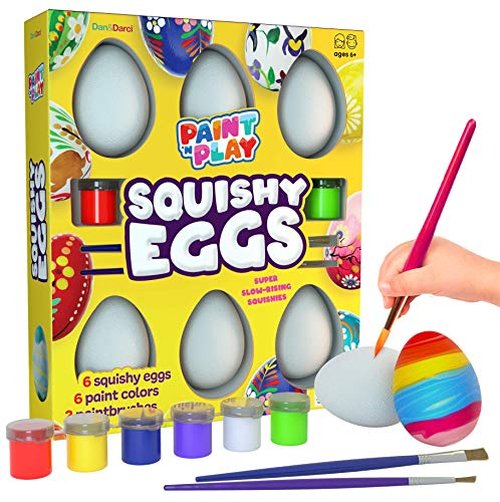 Dan&Darci Easter Egg Squishy Painting Kit - Arts & Crafts for Girls and Boys - Kids Art Activities - Craft Gift for Kid Ages 6 7 8 9 10 Year Old Girl Gifts - Decorate 6 Slow Rising Squishies