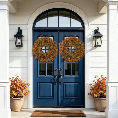 Green Moon 26'' Faux Fall Wreath for Front Door - Orange Autumn Decor