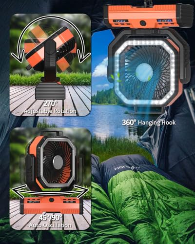 Rechargeable Portable Camping Fan with Power Bank and Remote Control - 12 Inch Orange