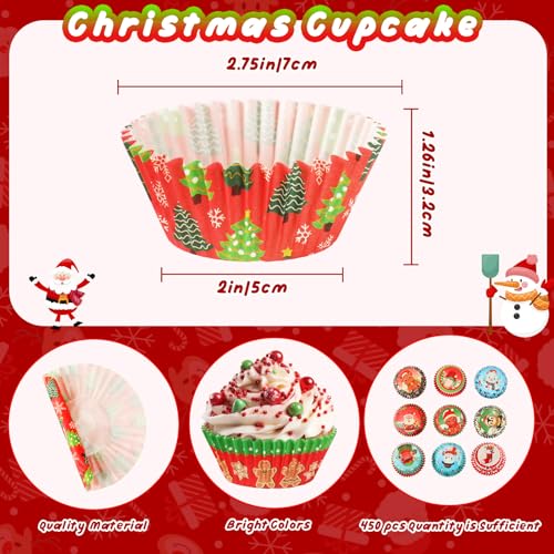 SANNIX Christmas Cupcake Liners 450pcs with Santa Snowman & Holiday Patterns