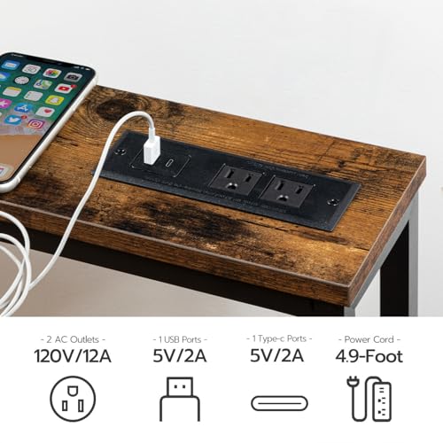 HOOBRO 47.2-Inch Narrow Console Table with Power Outlet, Rustic Brown & Black, Variation 1