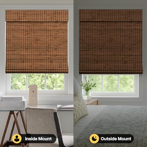 Blackout Bamboo Roman Shades - Penang Teak, 34x64, Cordless, Light Blocking