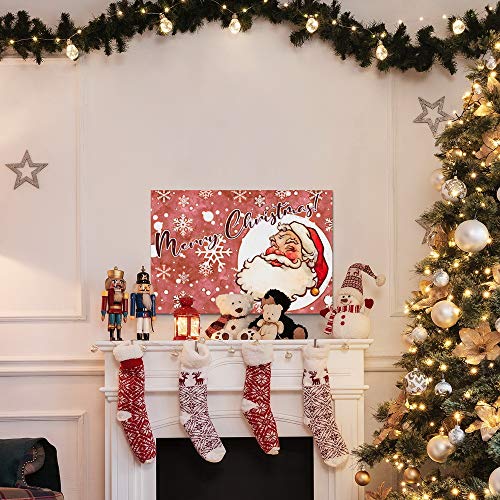 Renditions Gallery Cartoon Santa Wall Art - 12x18 Inch Canvas, Red & White Snowflake Background, Ready to Hang Christmas Decor
