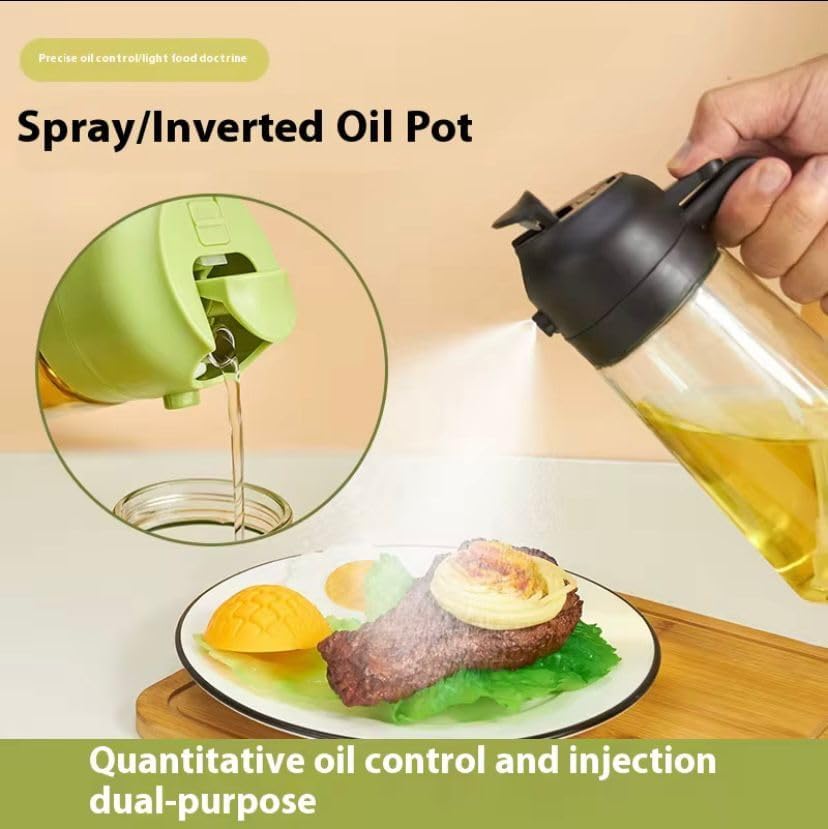 TrendPlain 16oz Glass Olive Oil Sprayer - 2-in-1 Dispenser for Cooking, BBQ & Salad - Black