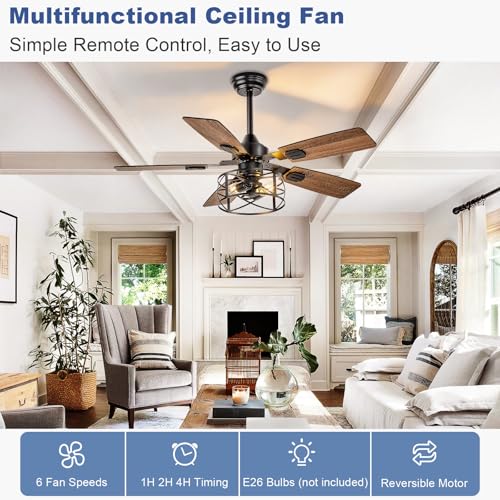 Depuley 42-Inch Farmhouse Ceiling Fan with Lights - Black Walnut Variation 01