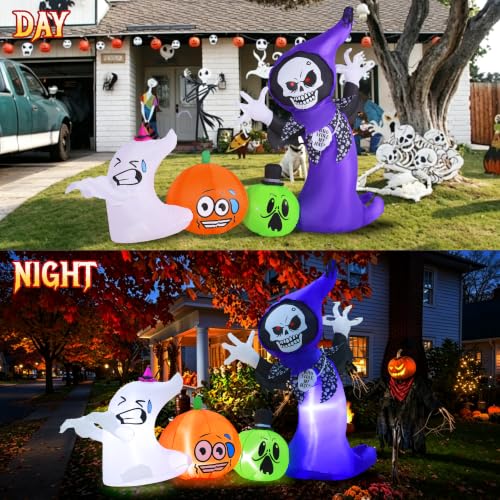GIFTFIND 8FT Halloween Inflatable Witch Pumpkin Ghost Outdoor Decorations with LED Lights