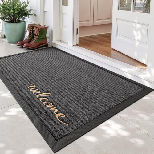 Welcome Grey Front Door Mat 36x60 Rubber Entry Doormat - Outside Entrance