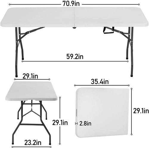 FDW Folding Table - Portable 6 FT Foldable Design for Parties & Backyard Events - White Color