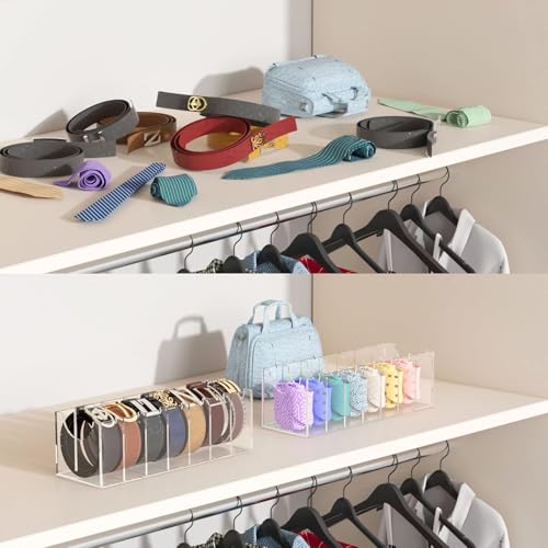 FEMELI 7-Compartment Acrylic Belt Organizer for Large Belts Closet Storage Box