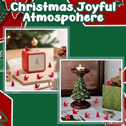 Watayo 30 Pcs Mini Resin Red Cardinal Bird Figurines, Christmas Miniature Cardinal Figurines Decor, Tiny Red Birds Ornaments for Christmas Garden Tree Home Table Decor Vase Filler Party Favors